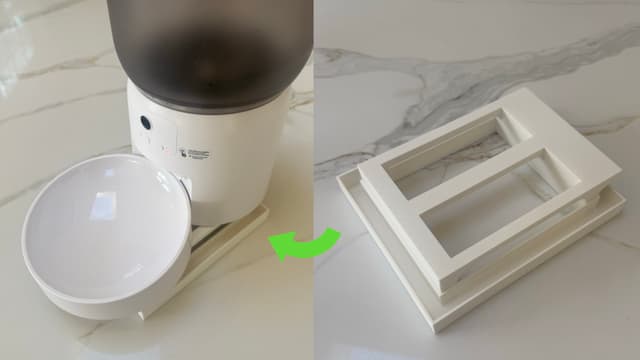 A 3D-printed base that adds an anti-ant moat to your automatic cat feeder.